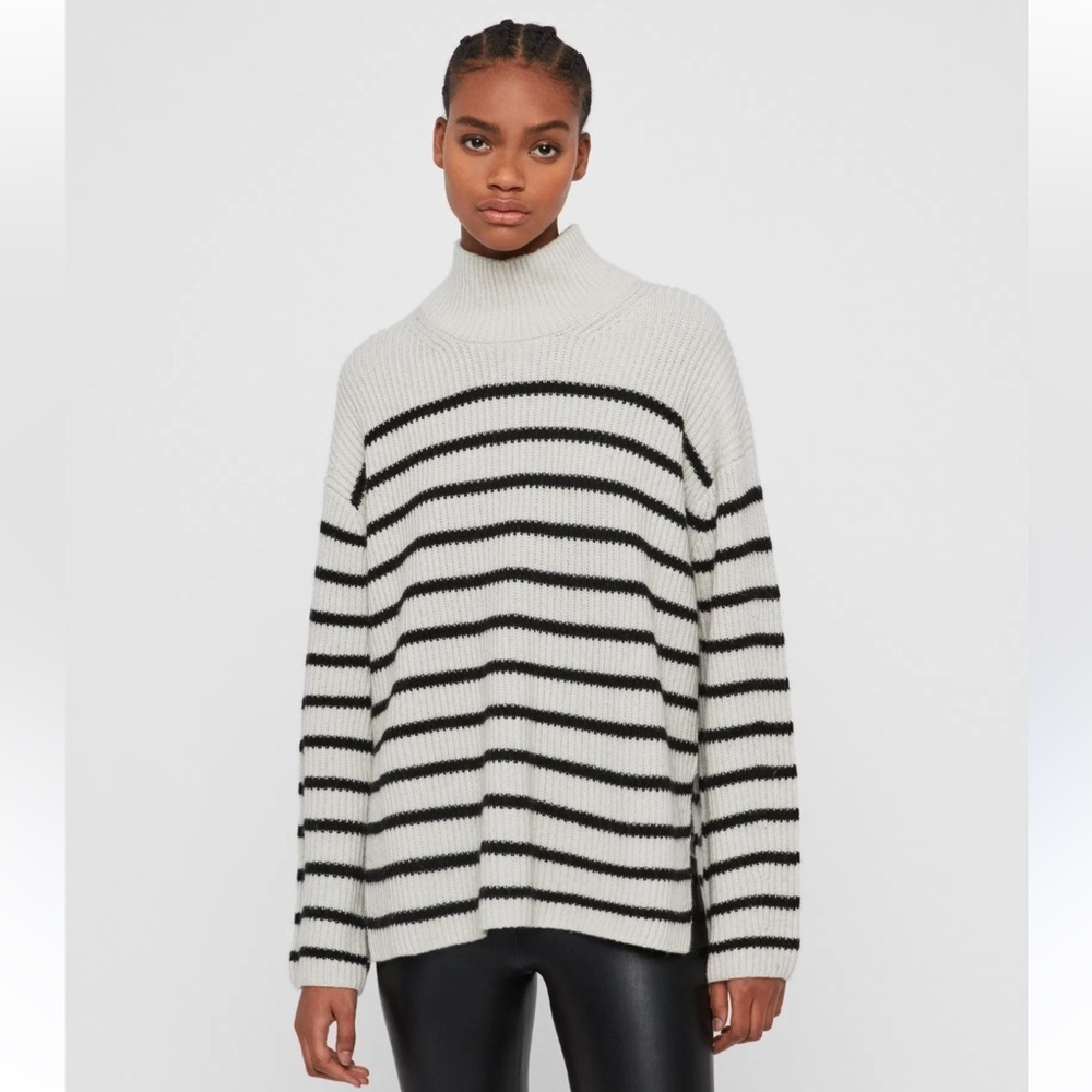 ALLSAINTS Melody Merino Wool Blend Stripe Jumper in Porcelain/Black Size L